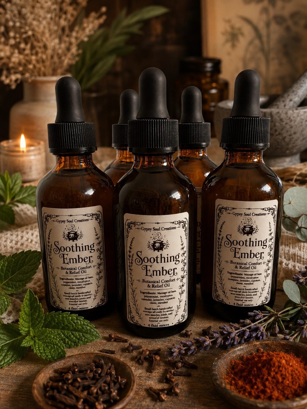 Soothing Ember Botanical Comfort & Relief Massage Oil 4 oz 🌿